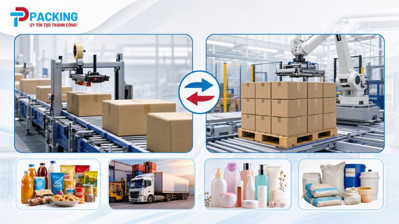 Khác biệt về cấu tạo giữa dây chuyền đóng thùng carton và đóng gói pallet