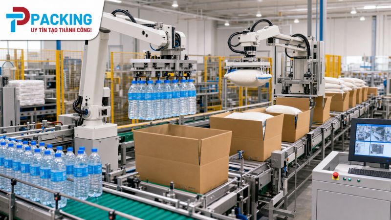 Nguyên lý đóng gói sản phẩm chai và túi vào thùng carton