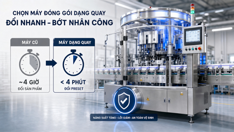 Lựa chọn và ứng dụng máy đóng gói dạng quay trong sản xuất