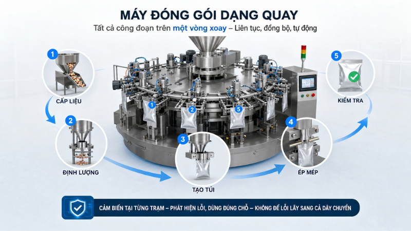 Máy đóng gói dạng quay là gì? Cấu tạo và nguyên lý hoạt động