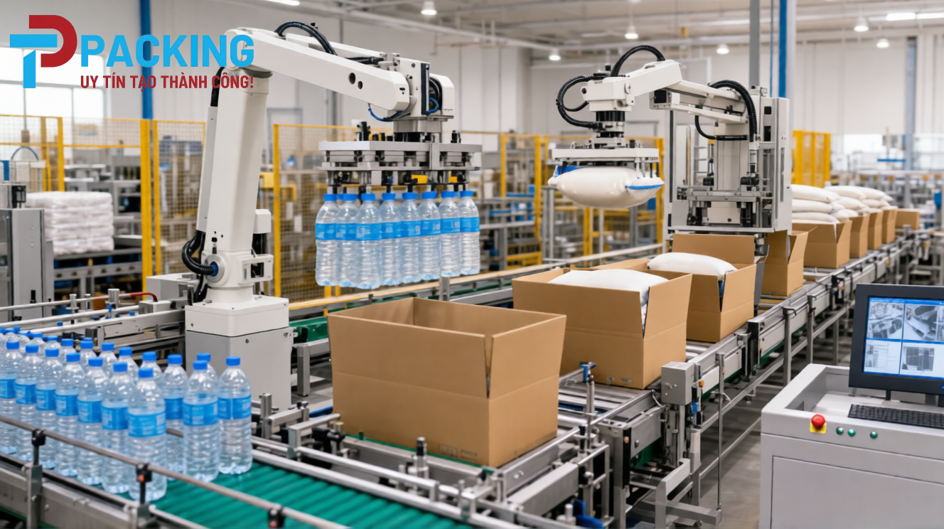 Máy quấn màng co băng chuyền là gì? Nguyên lý hoạt động và ứng dụng