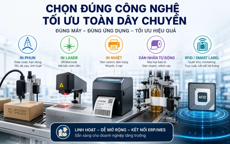 Các Loại Máy Và Công Nghệ Mới: In Phun, In Laser, In Truyền Nhiệt, Dán Nhãn Tự Động