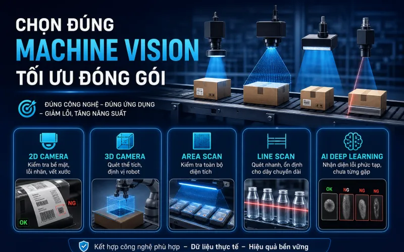 Phân Loại Hệ Thống Machine Vision Trong Dây Chuyền Đóng Gói: 2D, 3D, AI, Deep Learning