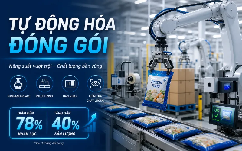 Robot trong các khâu tự động hóa đóng gói: Pick-and-Place, Palletizing, Dán nhãn, Kiểm tra chất lượng Robot trong các khâu tự động hóa đóng gói: Pick-and-Place, Palletizing, Dán nhãn, Kiểm tra chất lượng