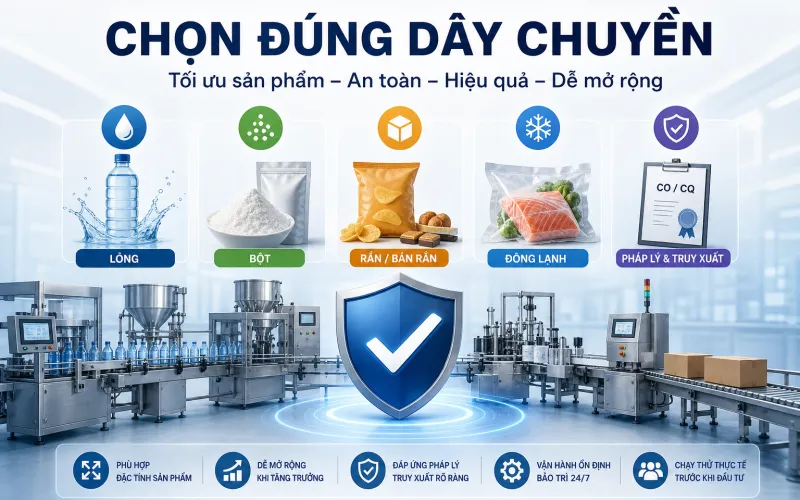 Tiêu chí lựa chọn giải pháp dây chuyền đóng gói cho từng loại sản phẩm (lỏng, rắn, bột, đông lạnh,…) Tiêu chí lựa chọn giải pháp dây chuyền đóng gói cho từng loại sản phẩm (lỏng, rắn, bột, đông lạnh,…)